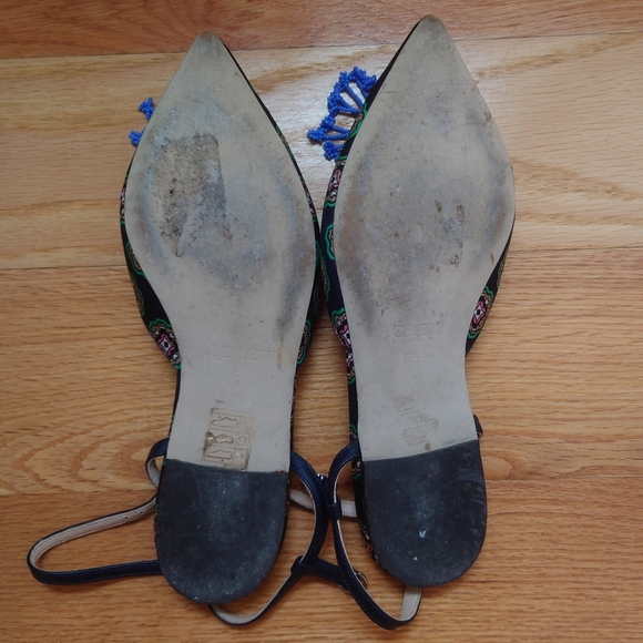 J.Crew Sz5.5-6 foulard Moroccan print flats with periwinkle beaded tassels - Picture 6 of 10